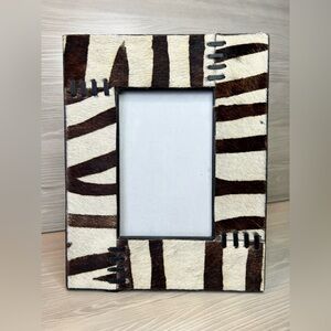 Rustic Zebra Stripe Cowhide Picture Frame with Leather Stitching Details 4x6